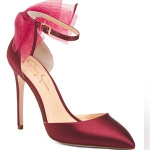 Jessica Simpson Burgundy Satin Heels with Tulle Bow